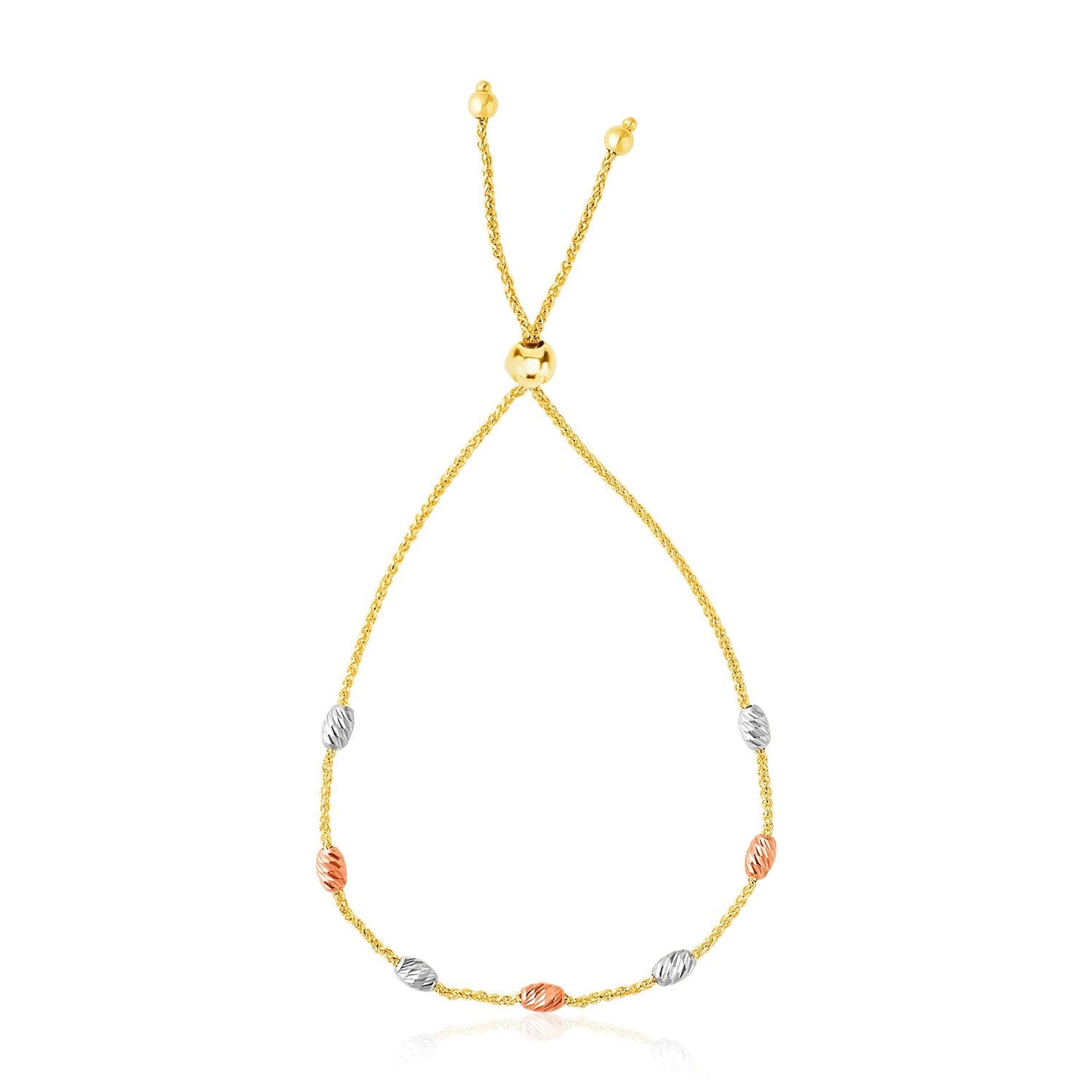 14k Tri-Color Gold Textured Oval Station Lariat Style Bracelet-0
