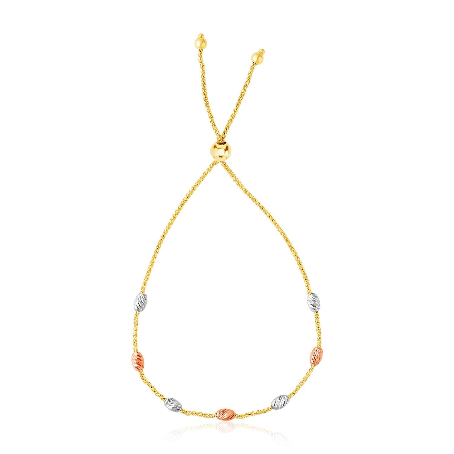 14k Tri-Color Gold Textured Oval Station Lariat Style Bracelet-0