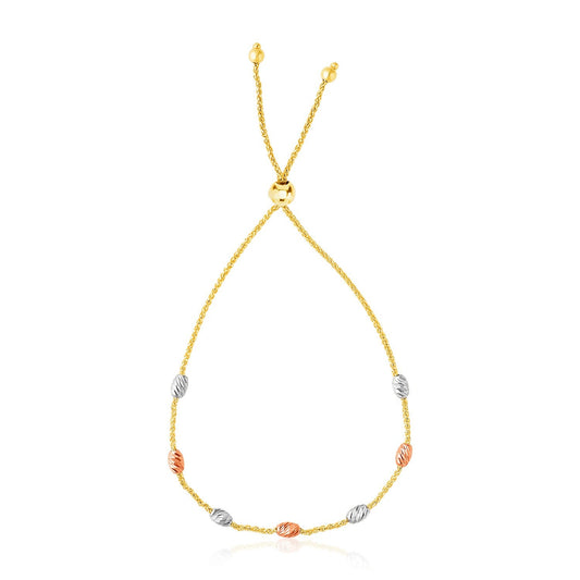 14k Tri-Color Gold Textured Oval Station Lariat Style Bracelet-0