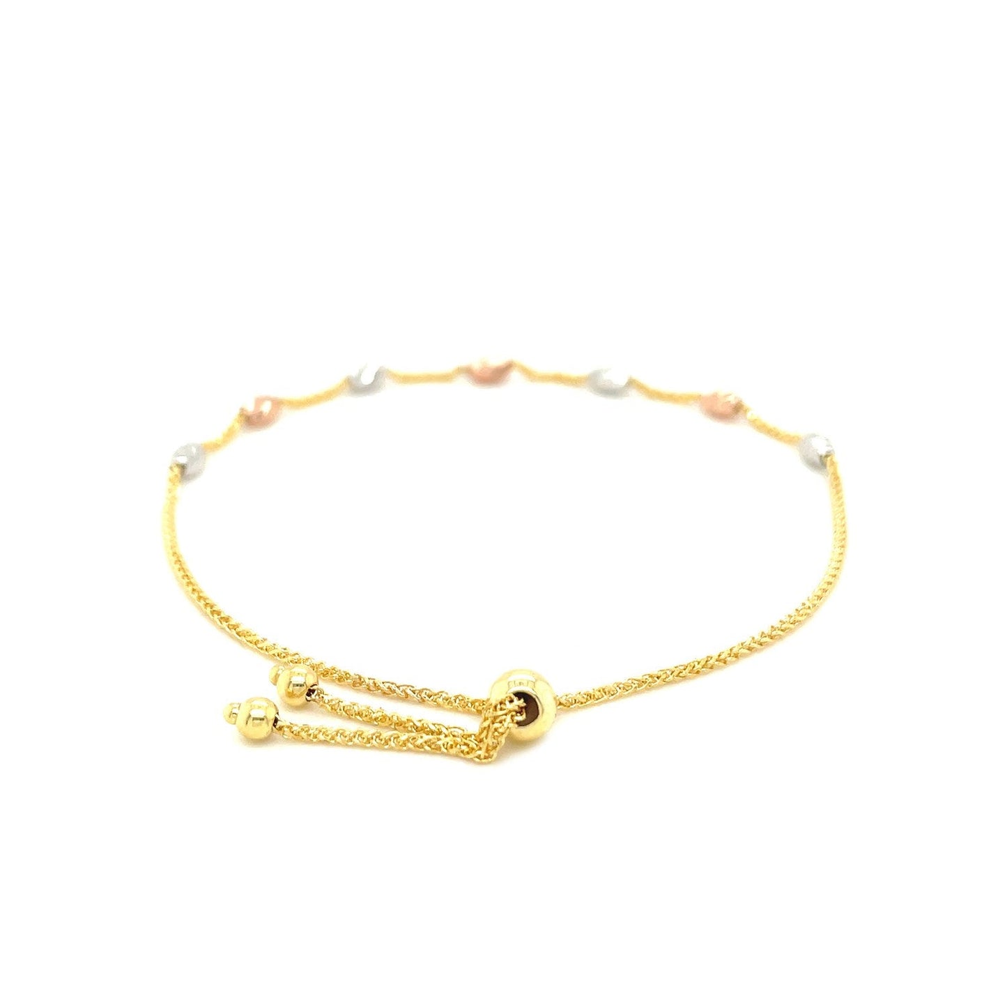 14k Tri-Color Gold Textured Oval Station Lariat Style Bracelet-2