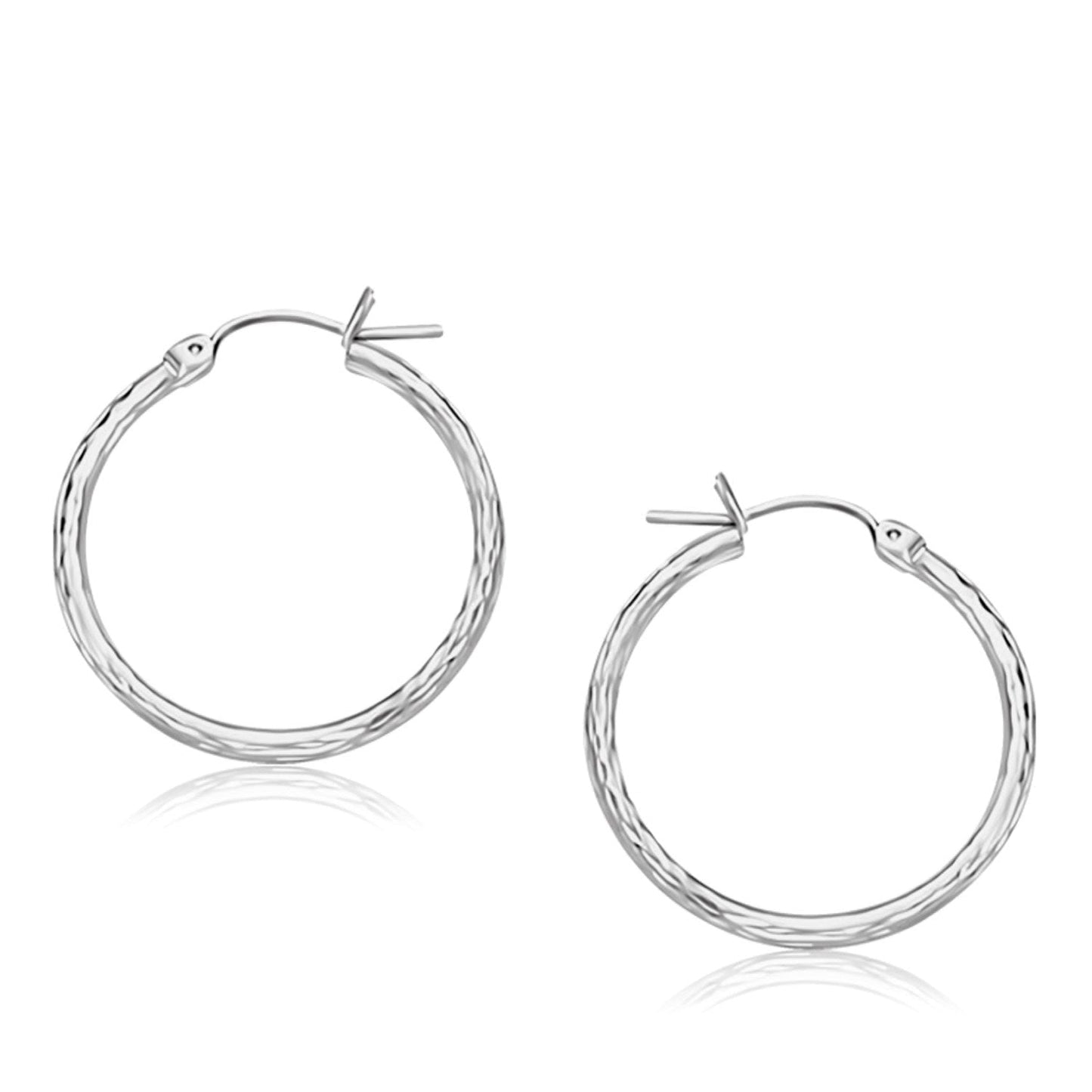 14k White Gold Diamond Cut Hoop Earrings  (25mm Diameter)-0