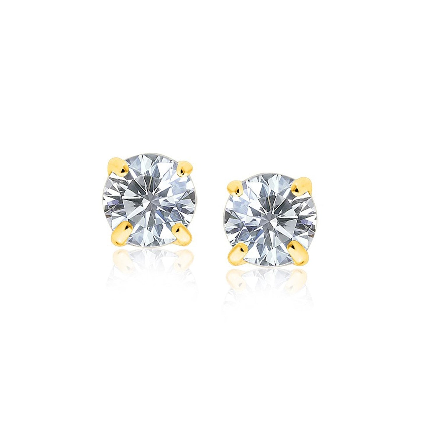 14k Yellow Gold Stud Earrings with White Hue Faceted Cubic Zirconia-0