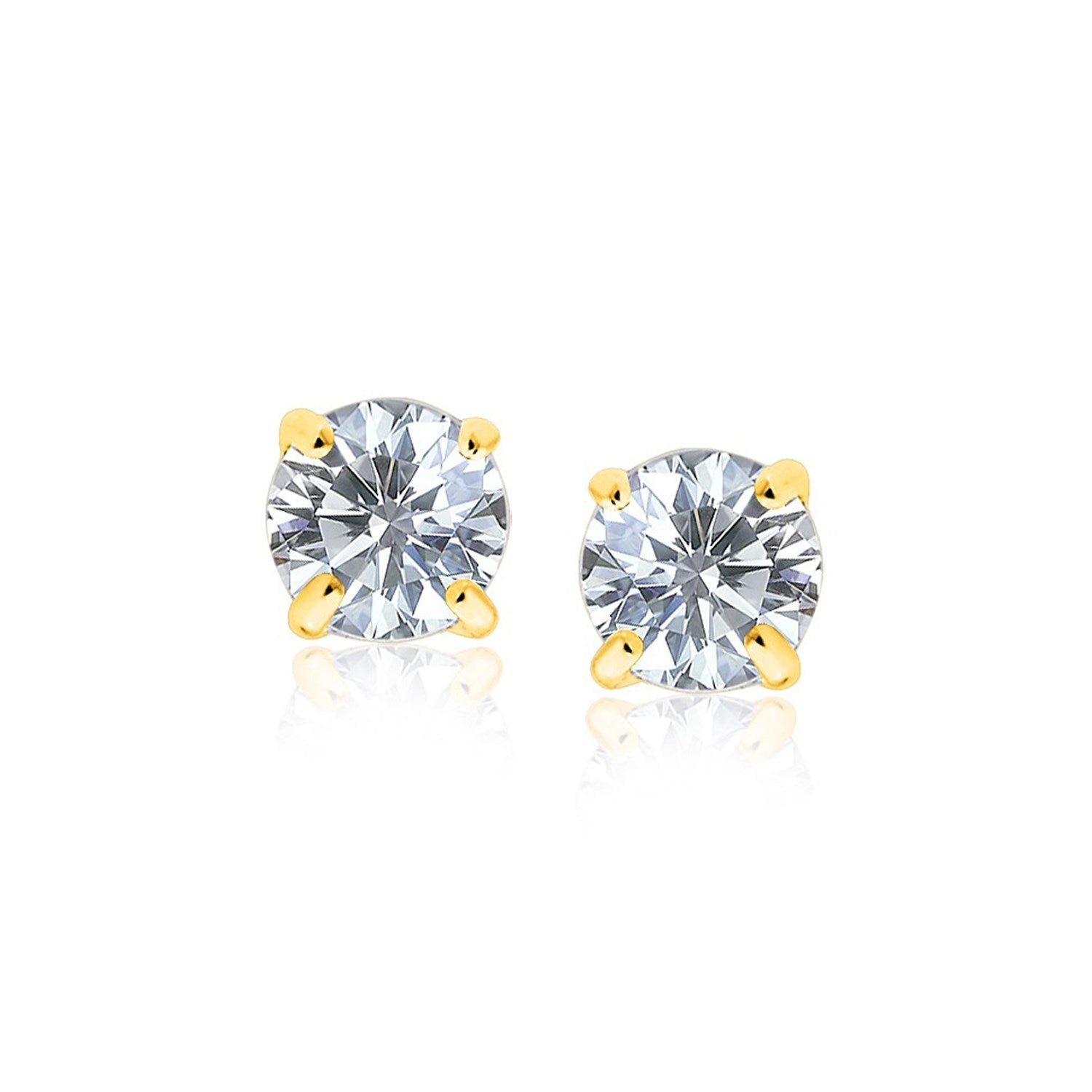 14k Yellow Gold Stud Earrings with White Hue Faceted Cubic Zirconia-0