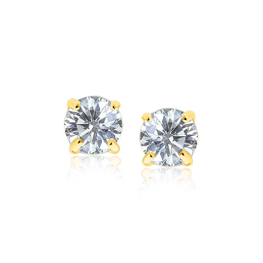 14k Yellow Gold Stud Earrings with White Hue Faceted Cubic Zirconia-0