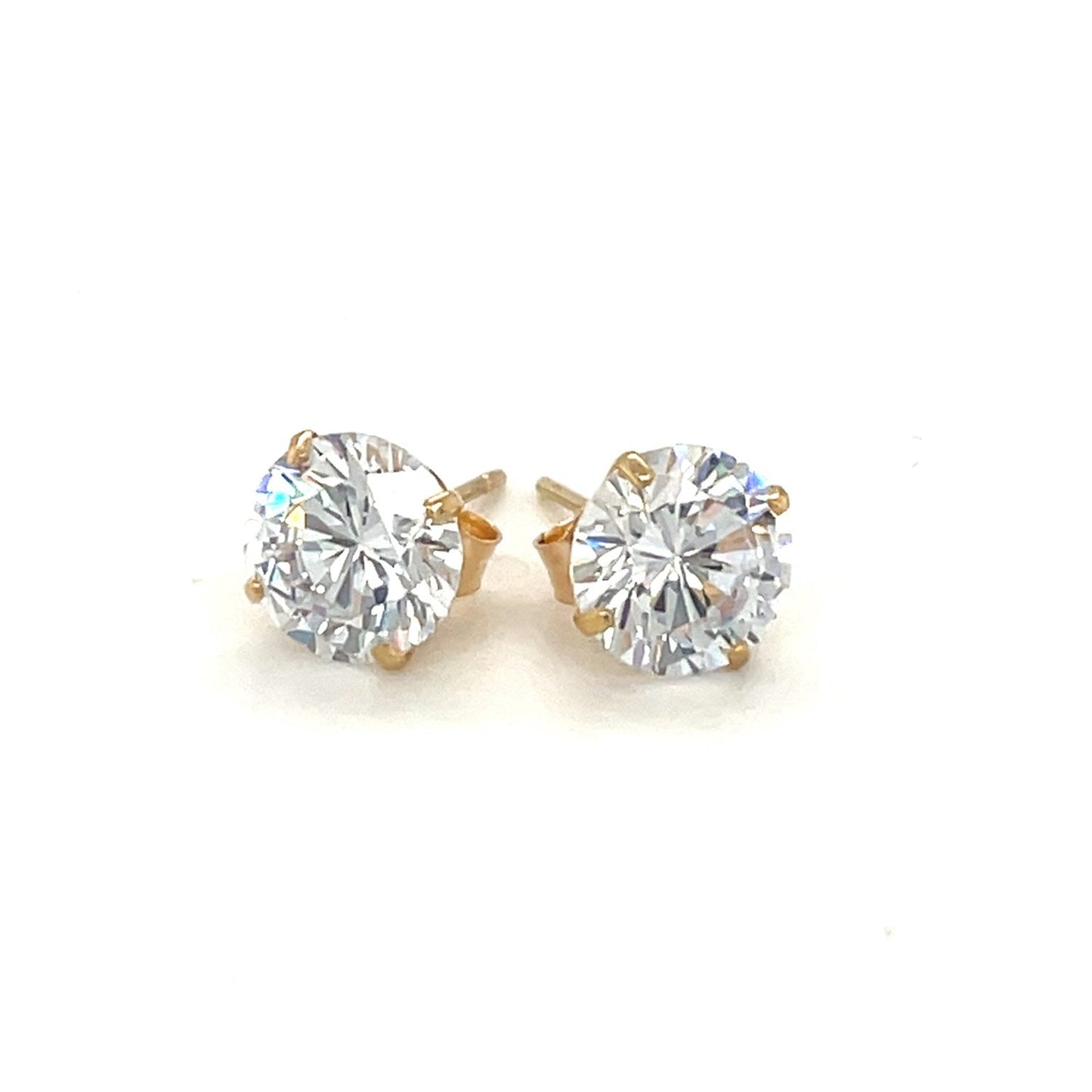 14k Yellow Gold Stud Earrings with White Hue Faceted Cubic Zirconia-1