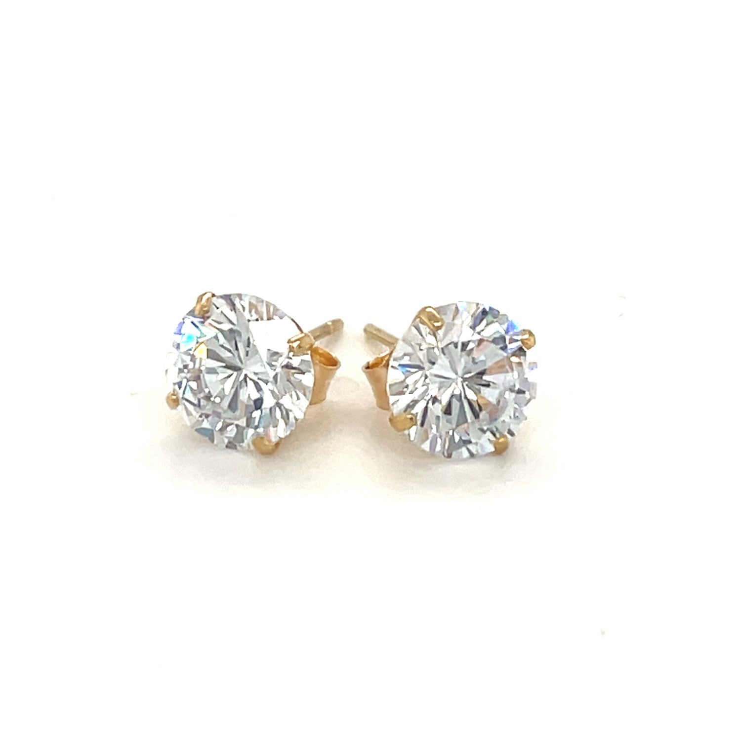 14k Yellow Gold Stud Earrings with White Hue Faceted Cubic Zirconia-1