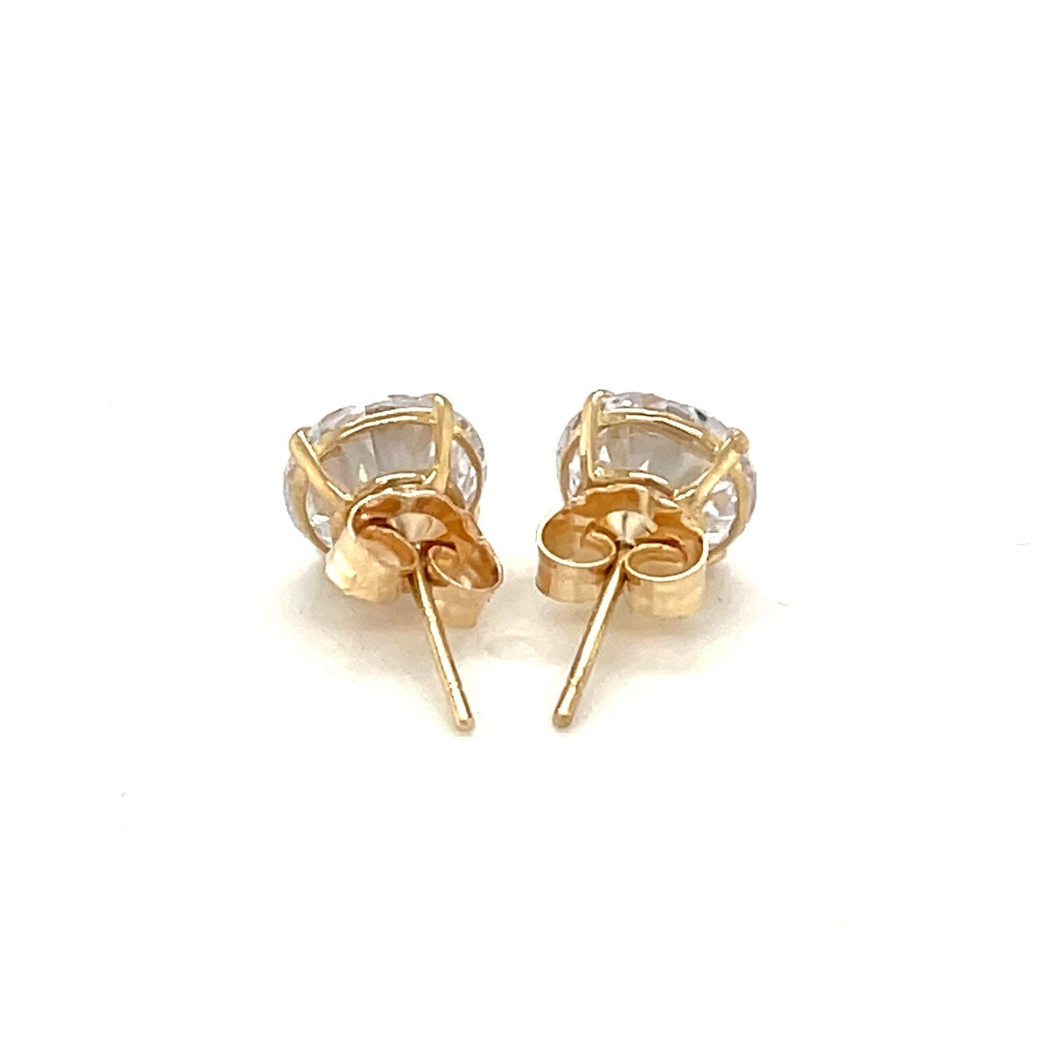 14k Yellow Gold Stud Earrings with White Hue Faceted Cubic Zirconia-2
