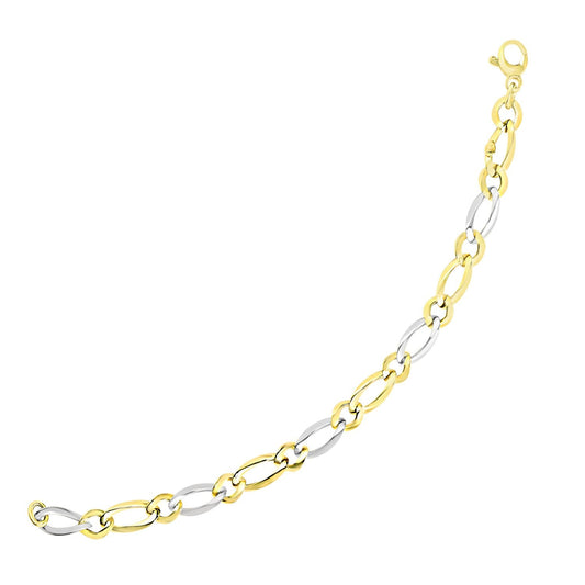 14k Two-Tone Gold Figaro Chain Bracelet with Long and Short Links-0