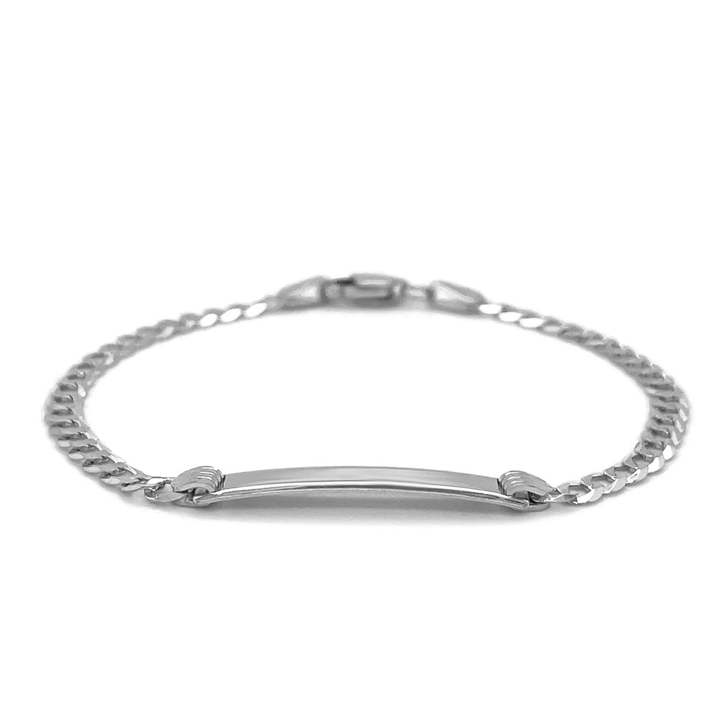 14k White Gold Curb Link Chain Polished Children's ID Bracelet-1