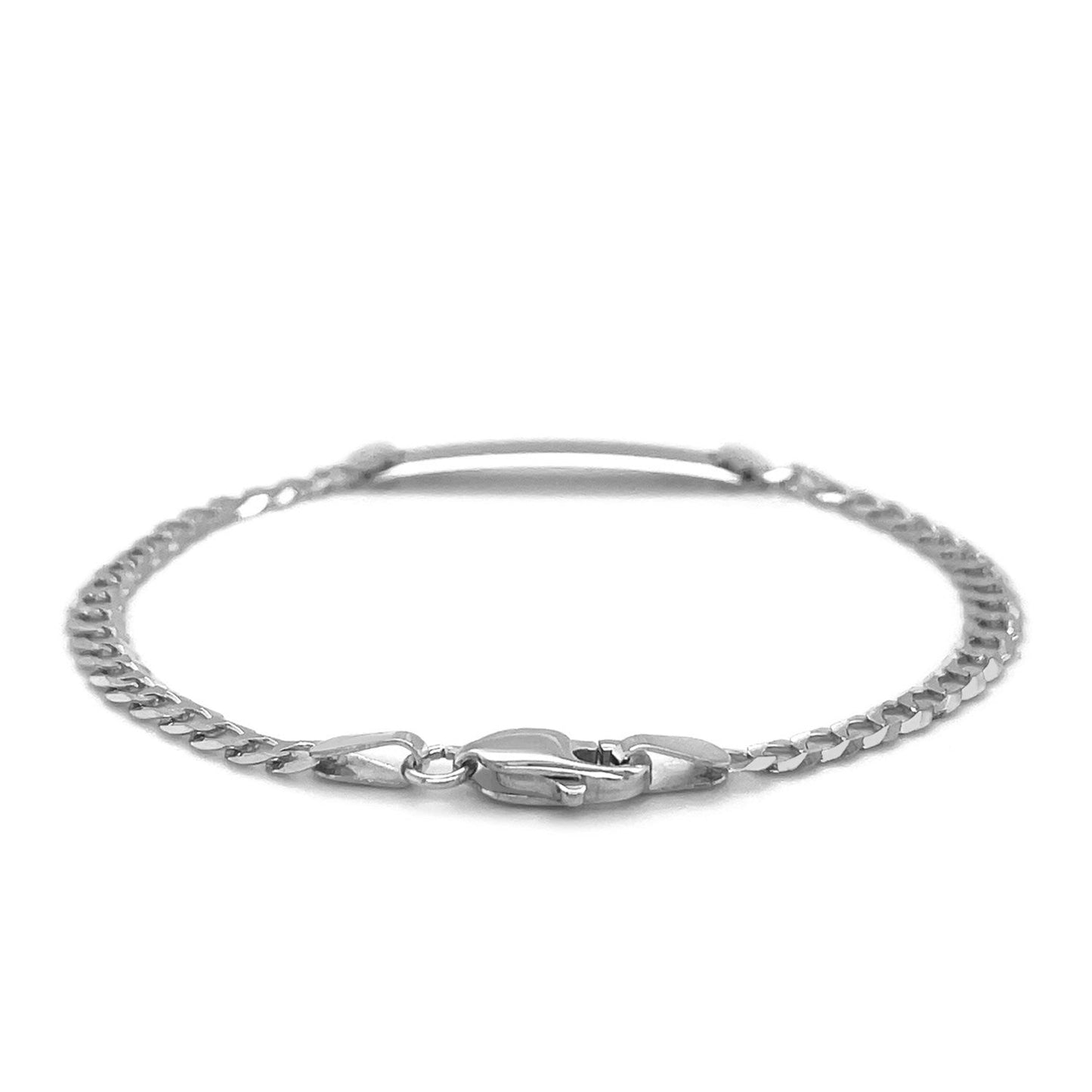 14k White Gold Curb Link Chain Polished Children's ID Bracelet-2