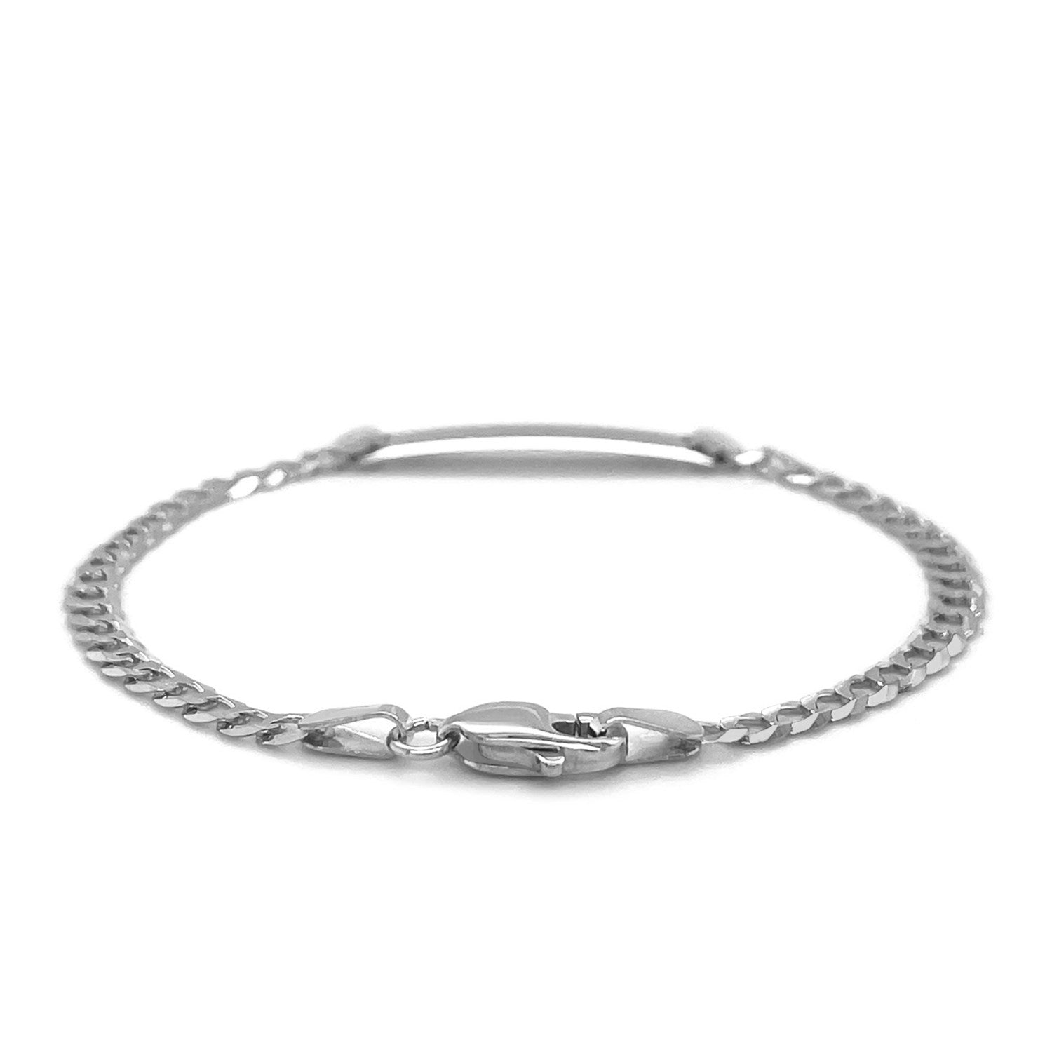 14k White Gold Curb Link Chain Polished Children's ID Bracelet-2