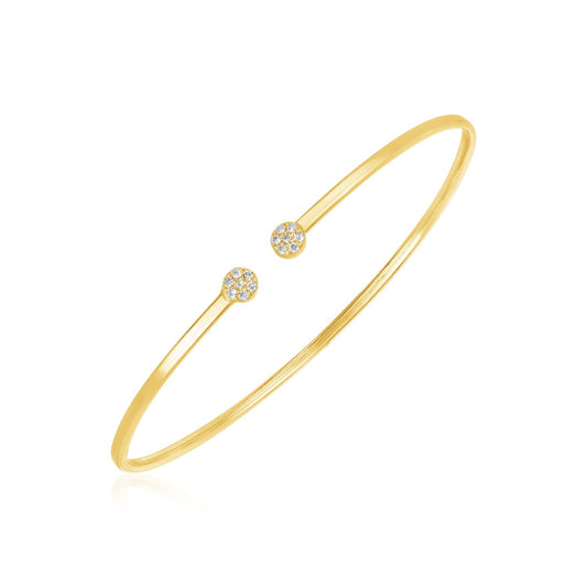 14k Yellow Gold High Polish Diamond Cluster Bangle (2mm)-0