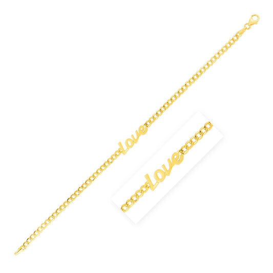 14k Yellow Gold 7 inch Curb Chain Love Bracelet-0