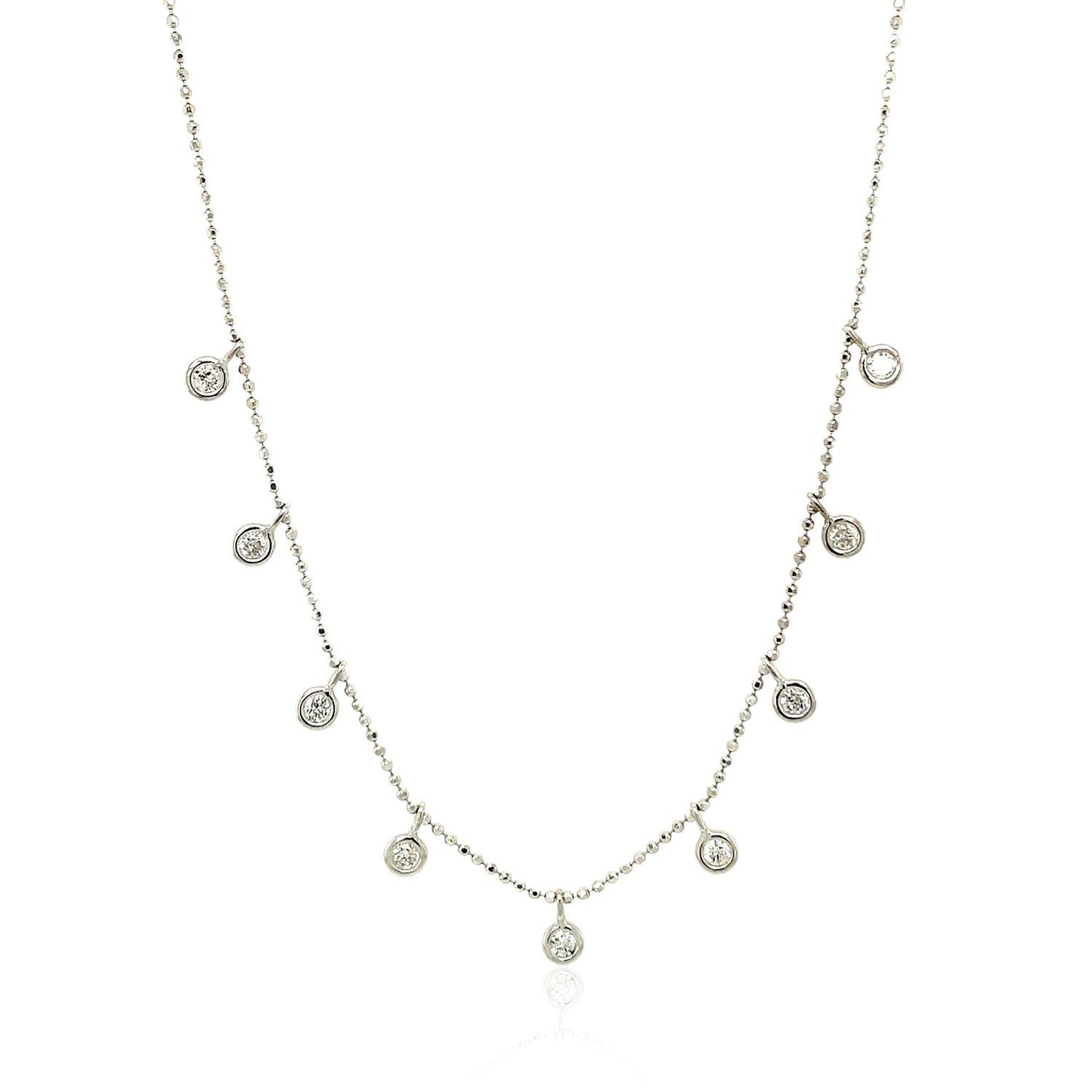 14k White Gold Necklace with Round Diamond Charms-1