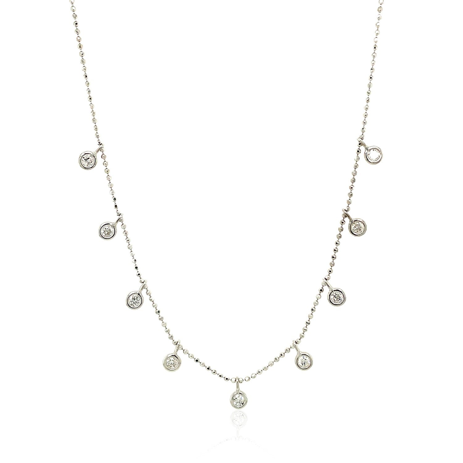 14k White Gold Necklace with Round Diamond Charms-1