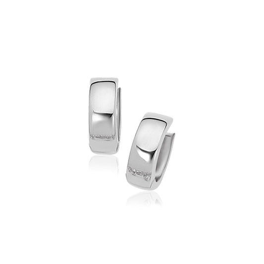 14k White Gold Snuggable Hoop Earrings-0