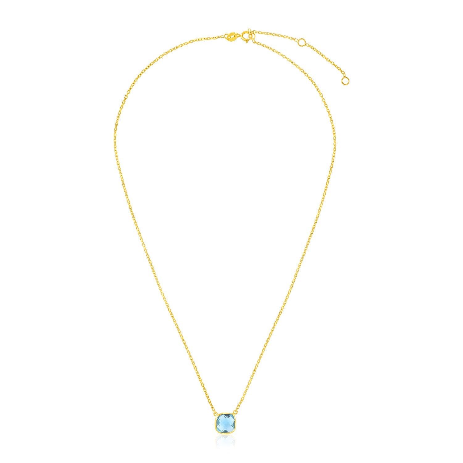 14k Yellow Gold 17 inch Necklace with Cushion Blue Topaz-0