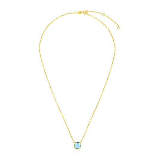 14k Yellow Gold 17 inch Necklace with Cushion Blue Topaz-0