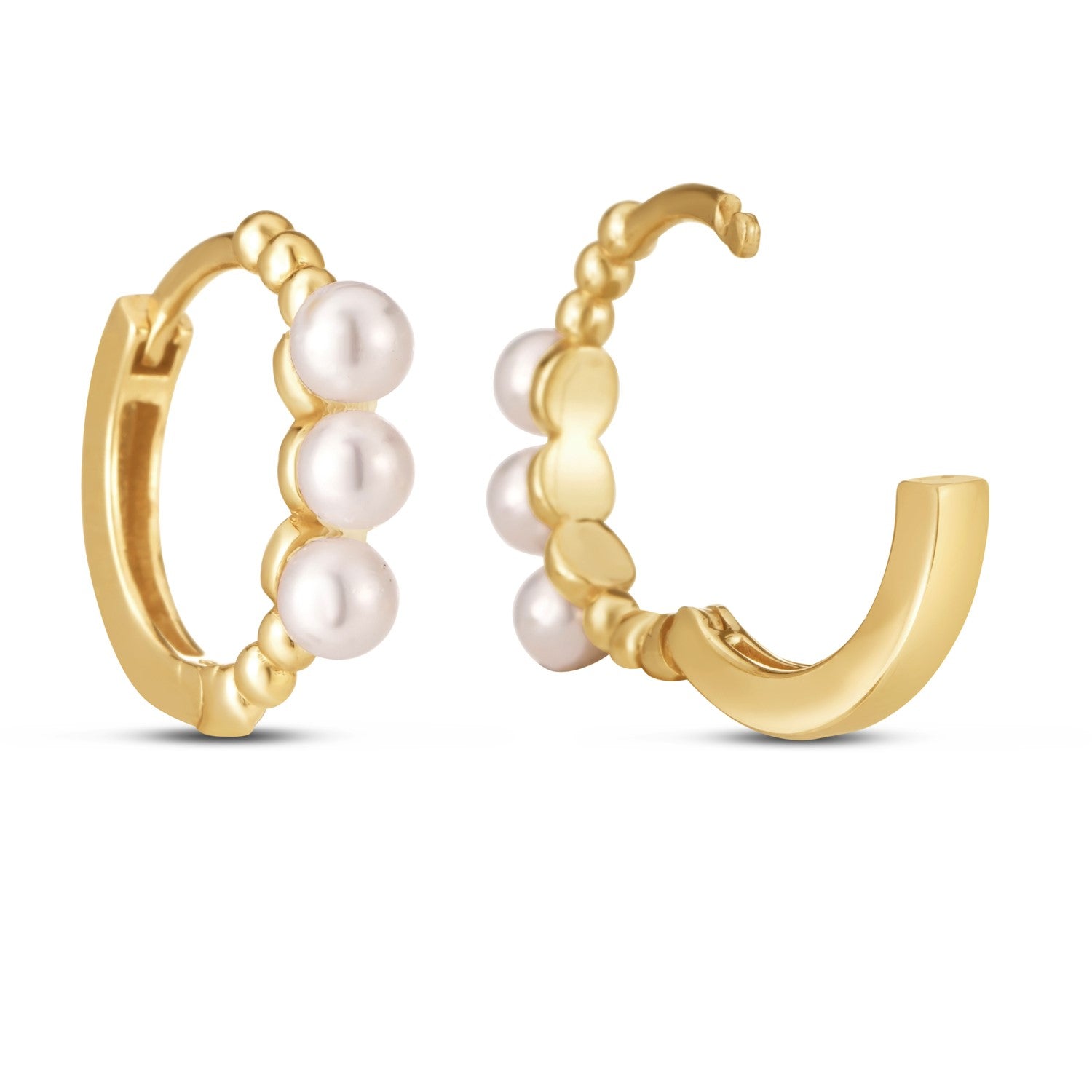 14k Yellow Gold Pearl Huggie Earrings-1