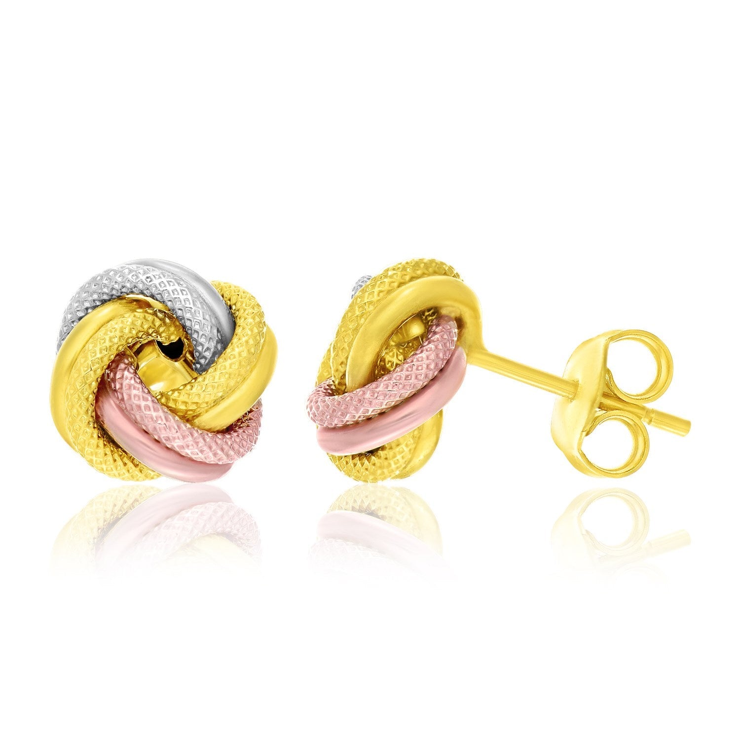 14k Tri-Color Gold Textured Love Knot Style Earrings-0