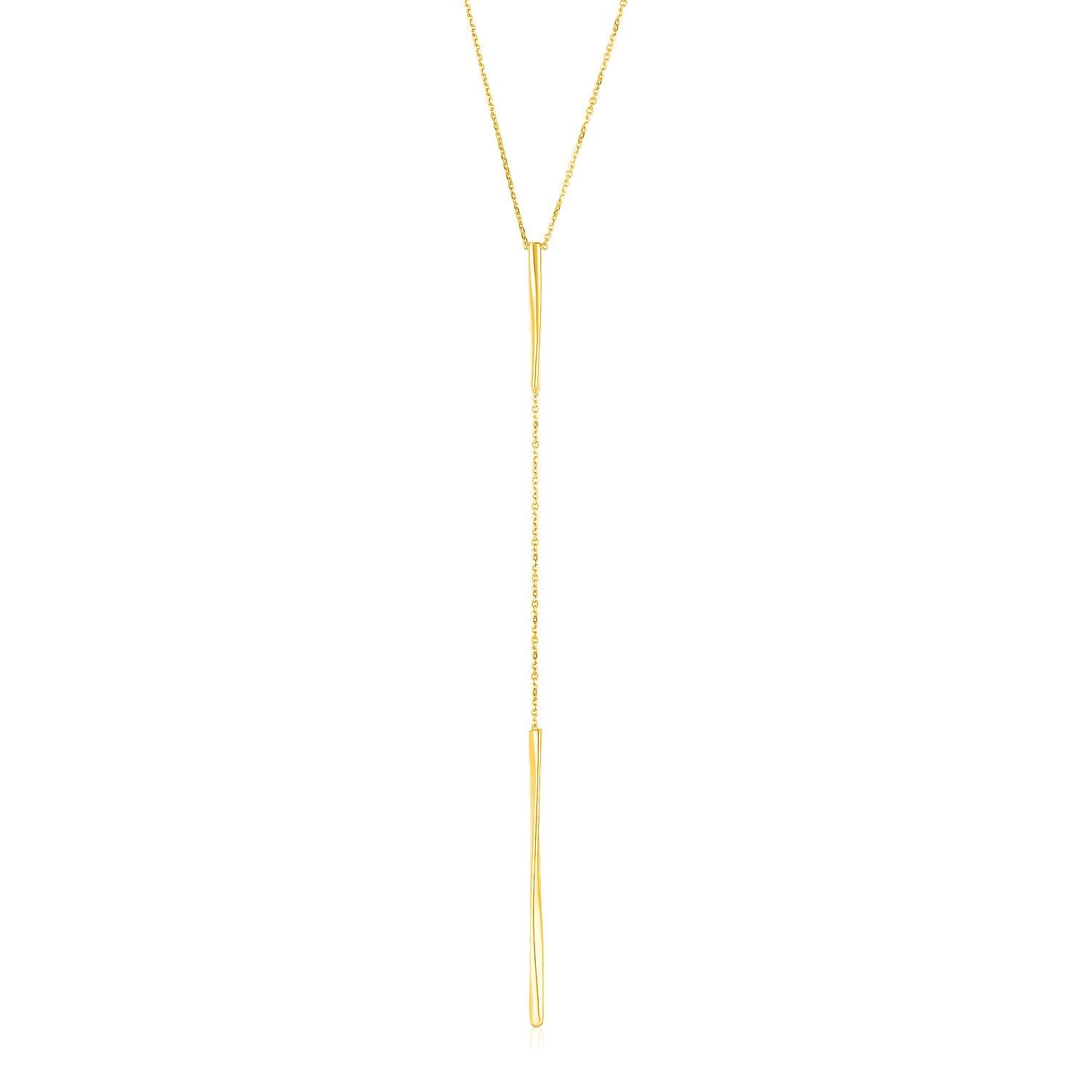 14k Yellow Gold Lariat Necklace with Polished Twisted Bars-0