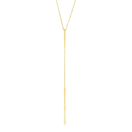 14k Yellow Gold Lariat Necklace with Polished Twisted Bars-0