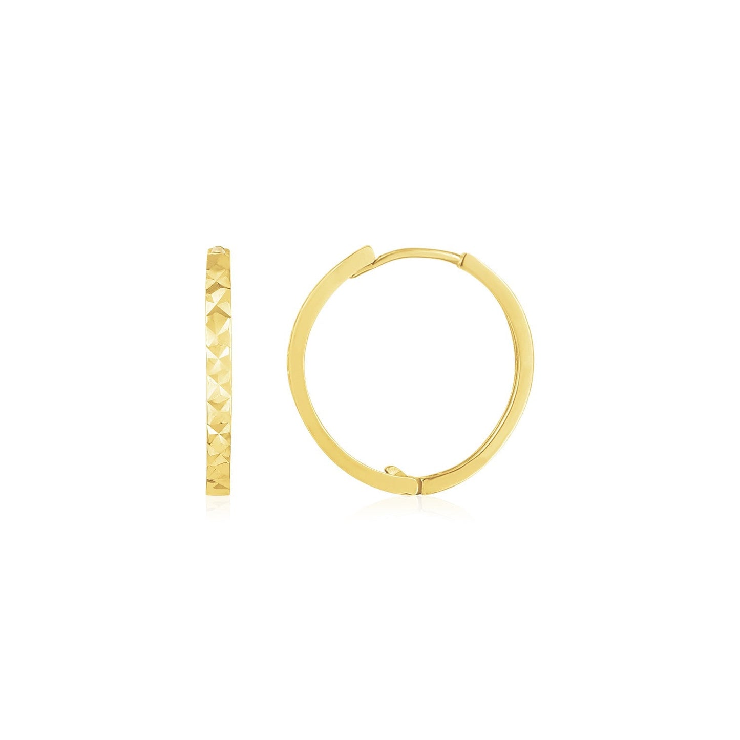 14k Yellow Gold Diamond Cut Textured Huggie Earrings-0
