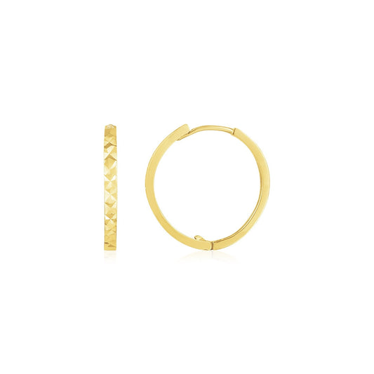 14k Yellow Gold Diamond Cut Textured Huggie Earrings-0