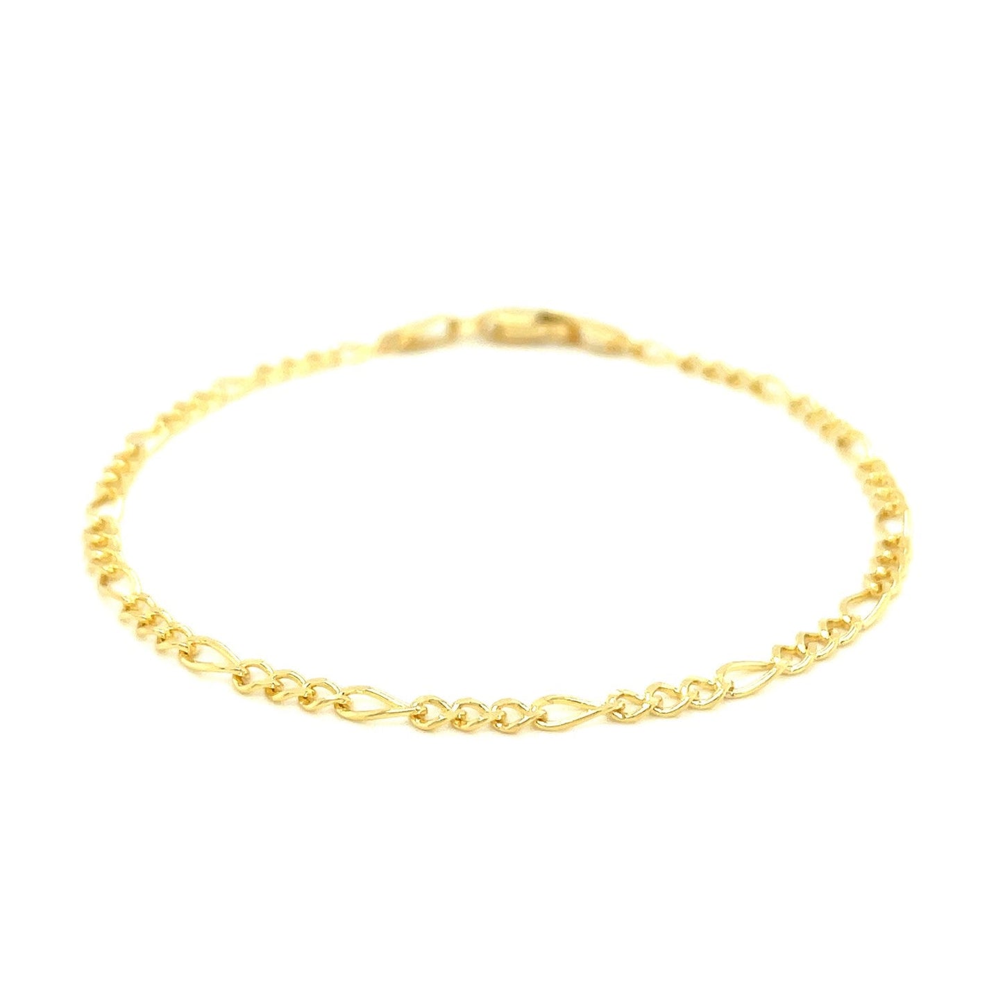 2.6mm 10k Yellow Gold Link Figaro Bracelet-1