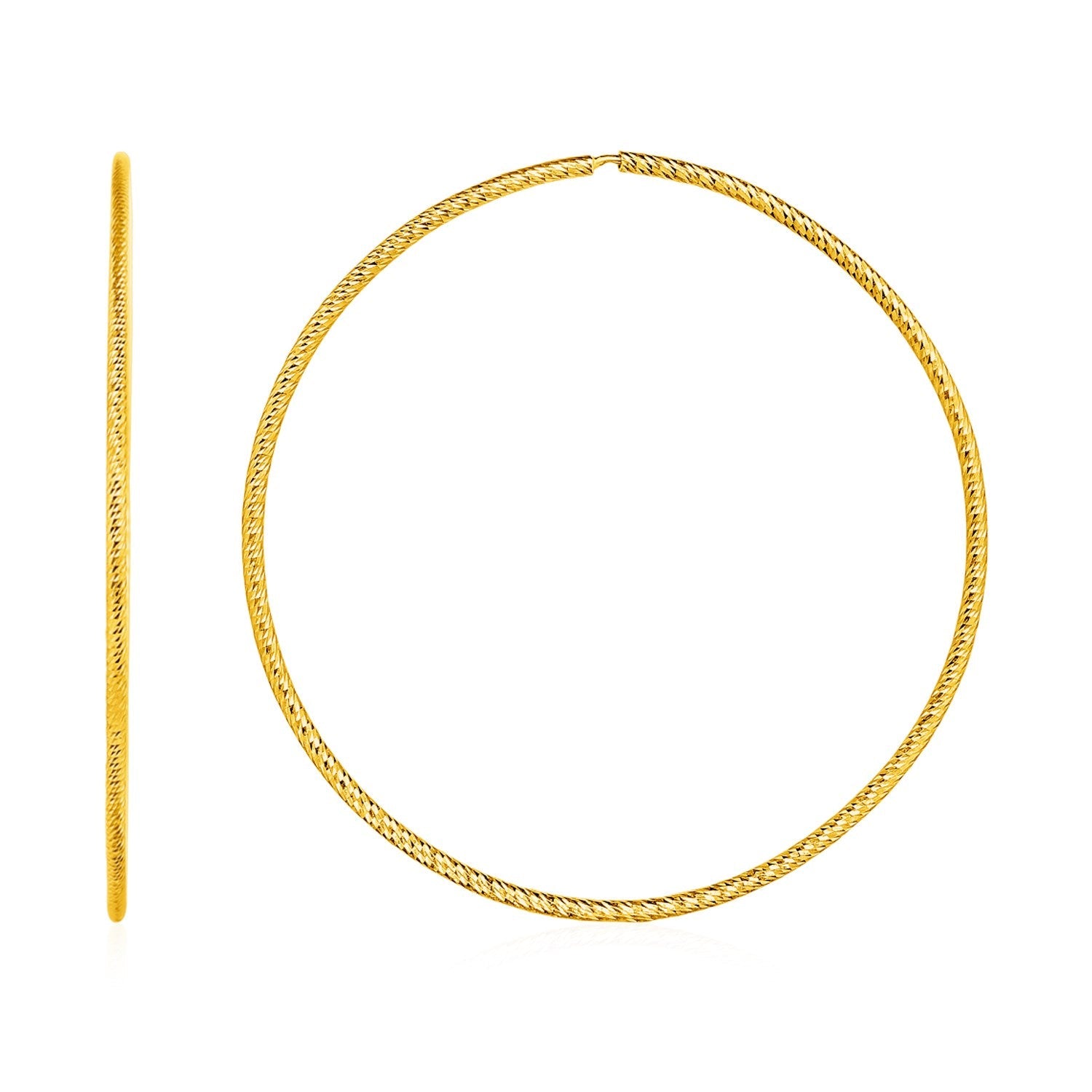 Large Textured Endless Hoop Earrings in 14k Yellow Gold-0