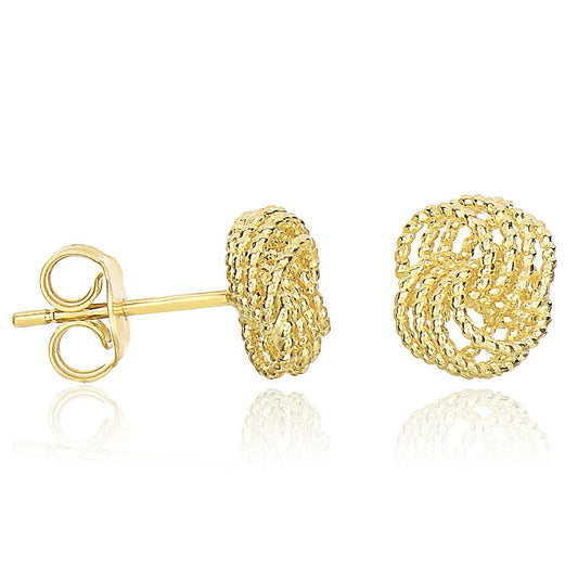 14k Yellow Gold Textured Finish Love Knot Style Earrings-0