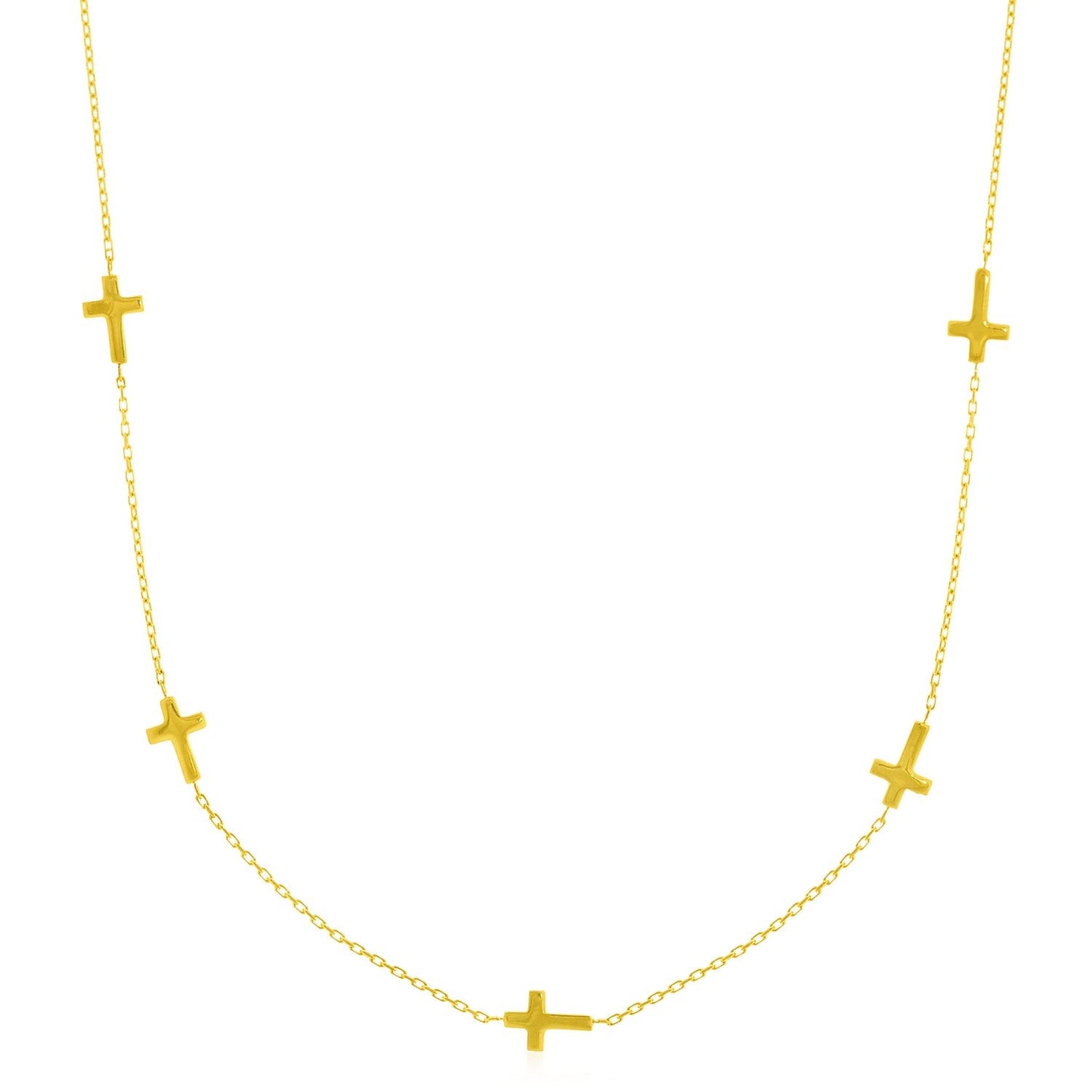 14k Yellow Gold Chain Necklace with Cross Stations-0