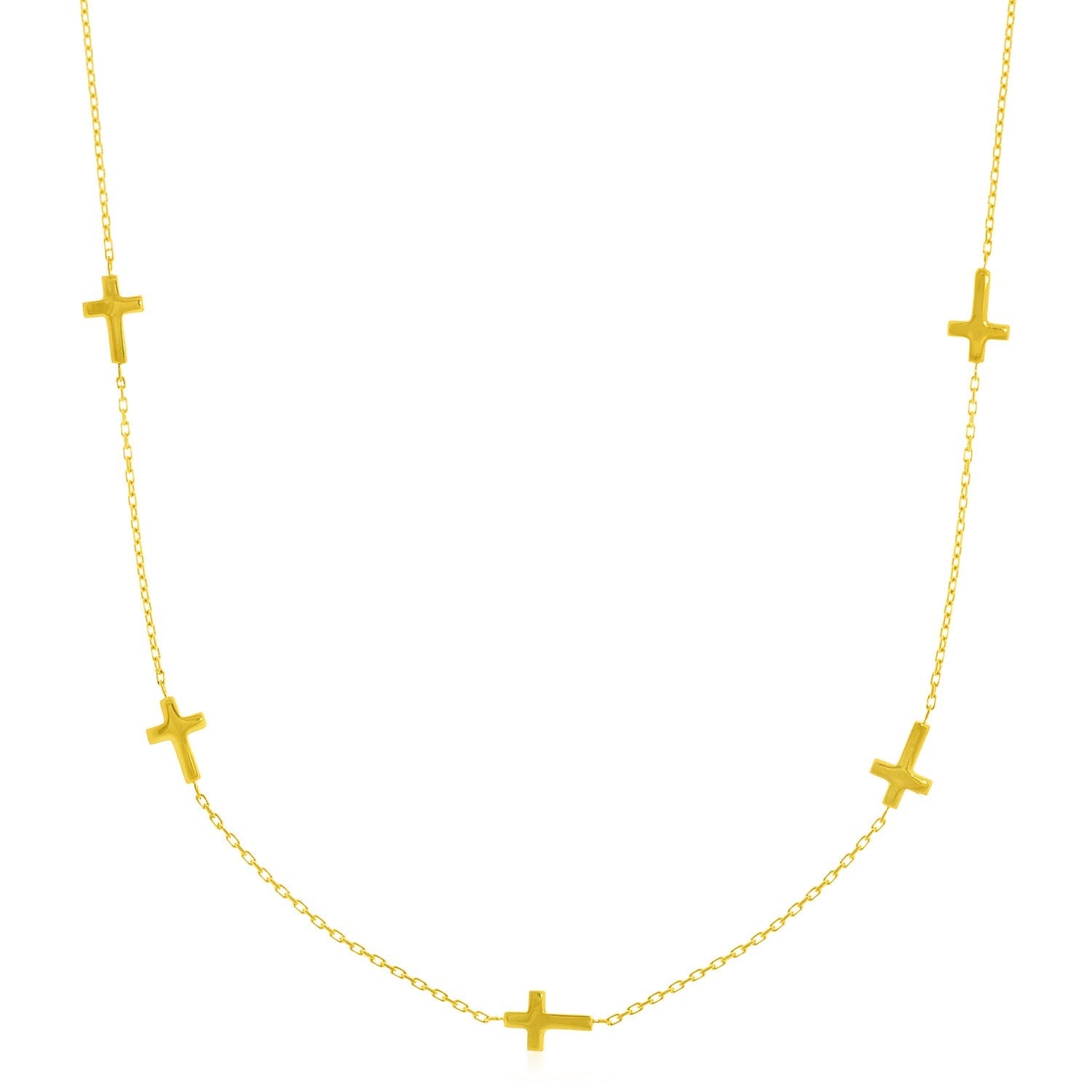14k Yellow Gold Chain Necklace with Cross Stations-0