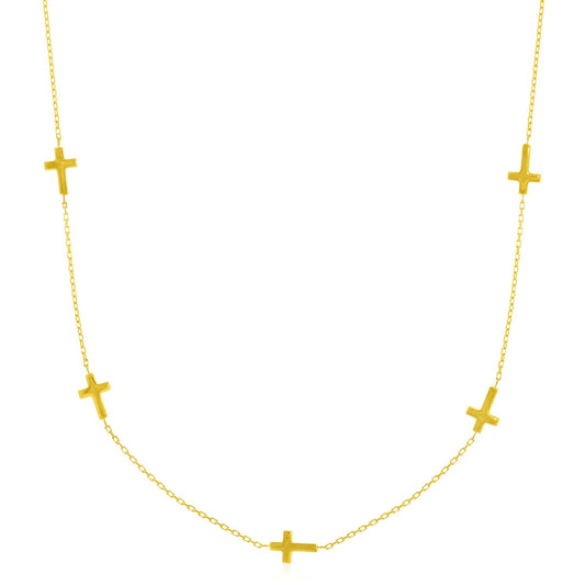 14k Yellow Gold Chain Necklace with Cross Stations-0