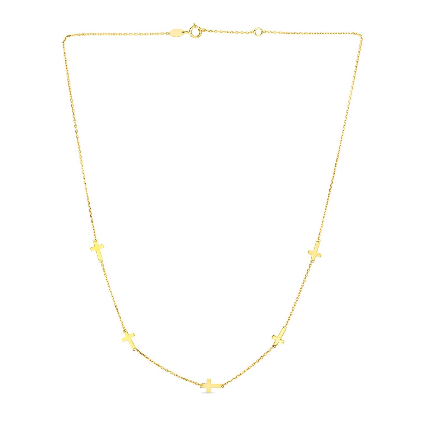 14k Yellow Gold Chain Necklace with Cross Stations-1