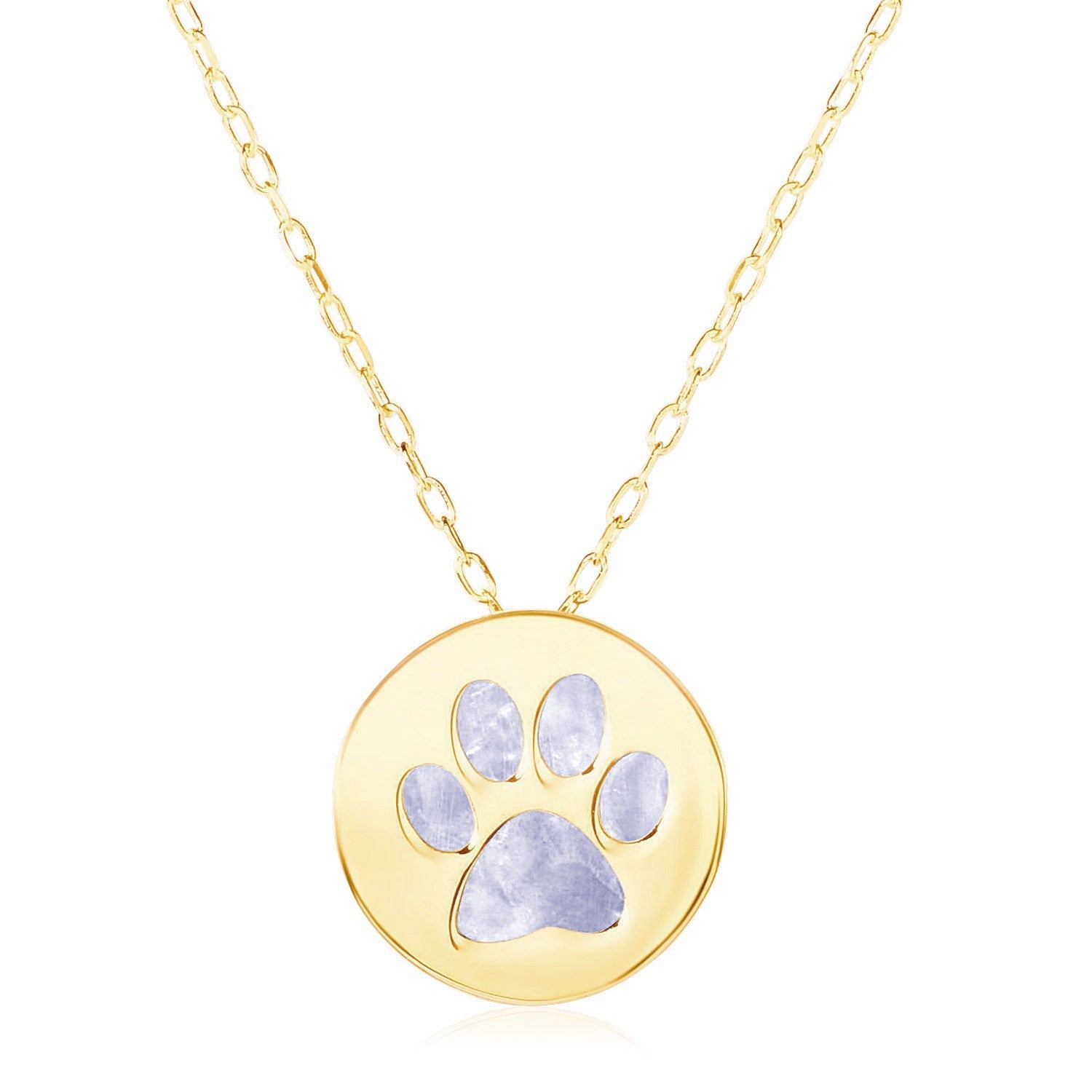 14k Yellow Gold Necklace with Dog Paw Print Symbol in Mother of Pearl-0