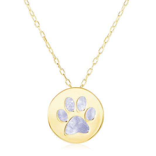 14k Yellow Gold Necklace with Dog Paw Print Symbol in Mother of Pearl-0