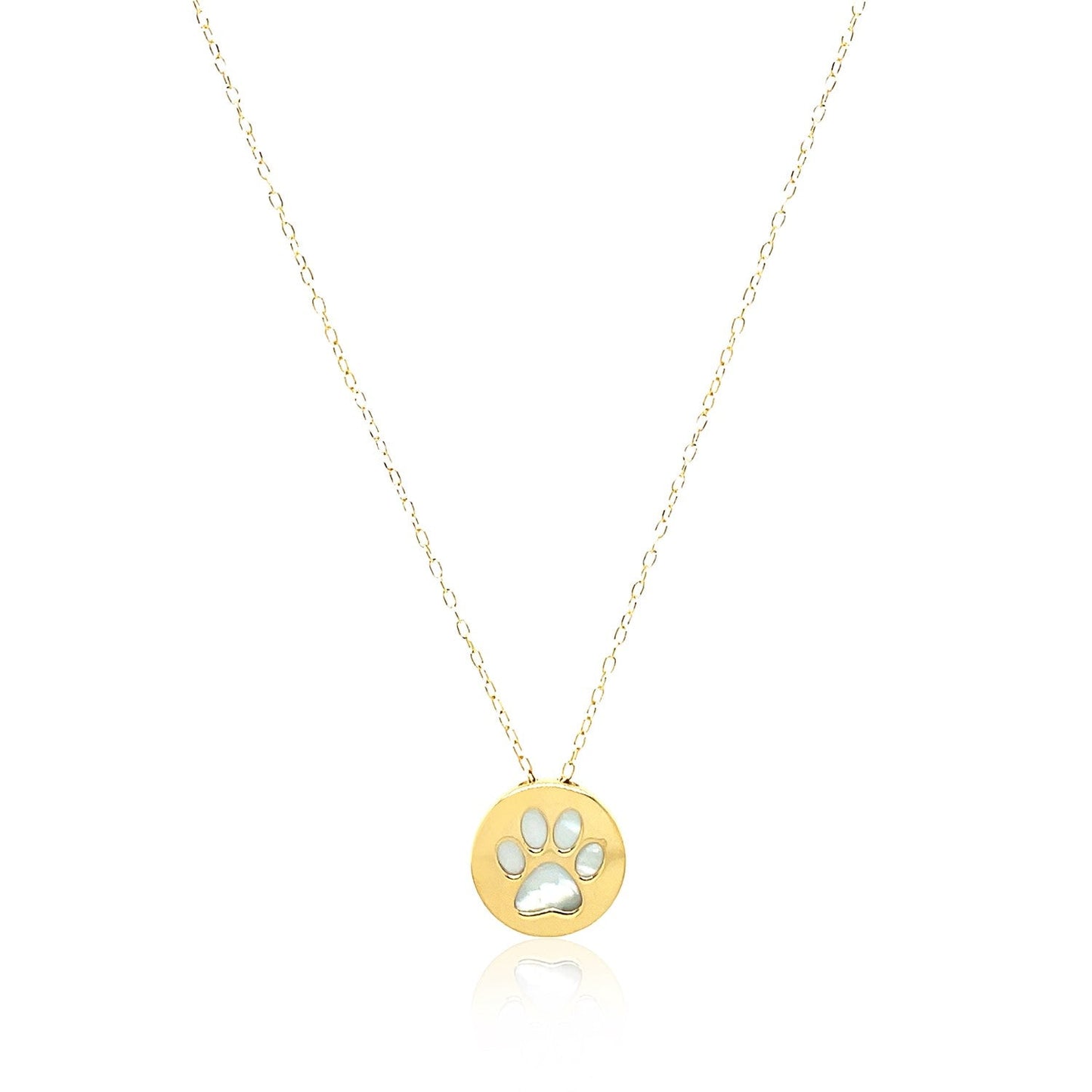 14k Yellow Gold Necklace with Dog Paw Print Symbol in Mother of Pearl-1