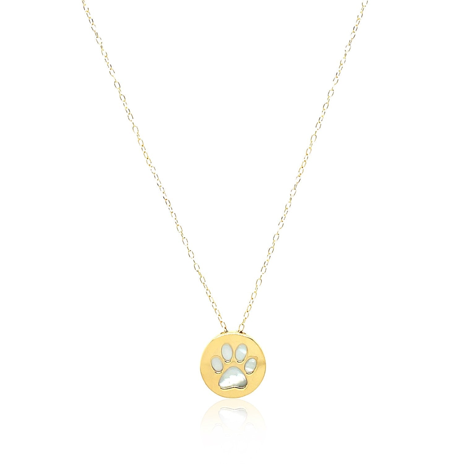 14k Yellow Gold Necklace with Dog Paw Print Symbol in Mother of Pearl-1