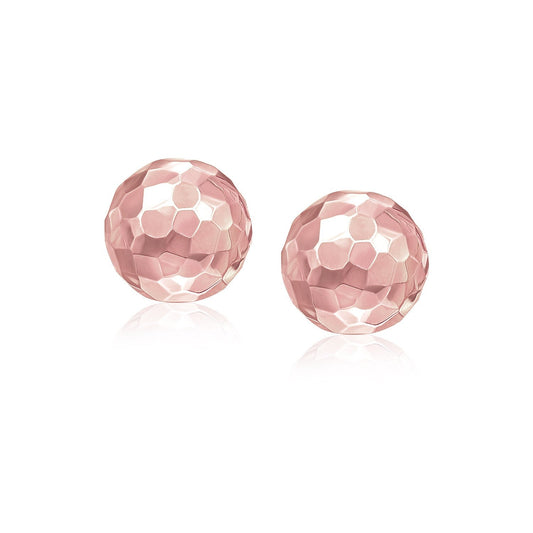 14k Rose Gold Round Faceted Style Stud Earrings-0