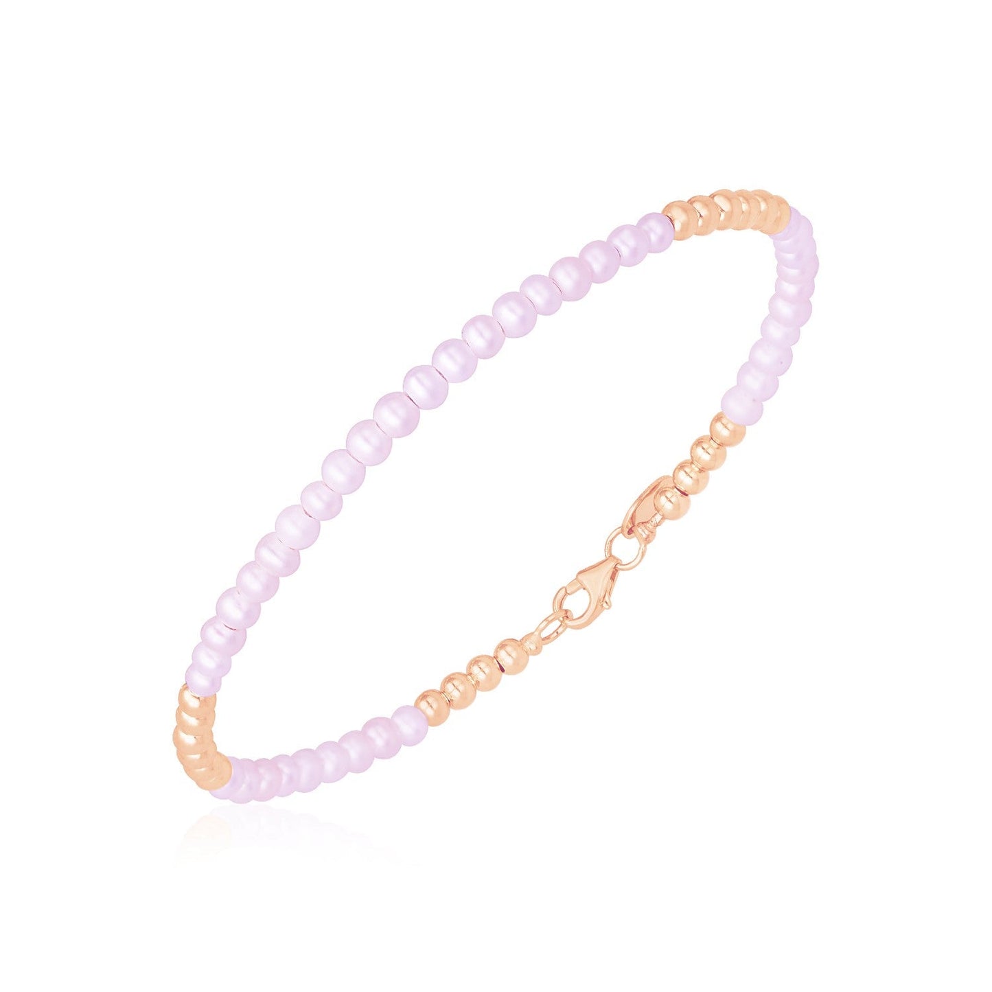 14k Rose Gold High Polish Freshwater Pearl Pallina Bead Bracelet-0