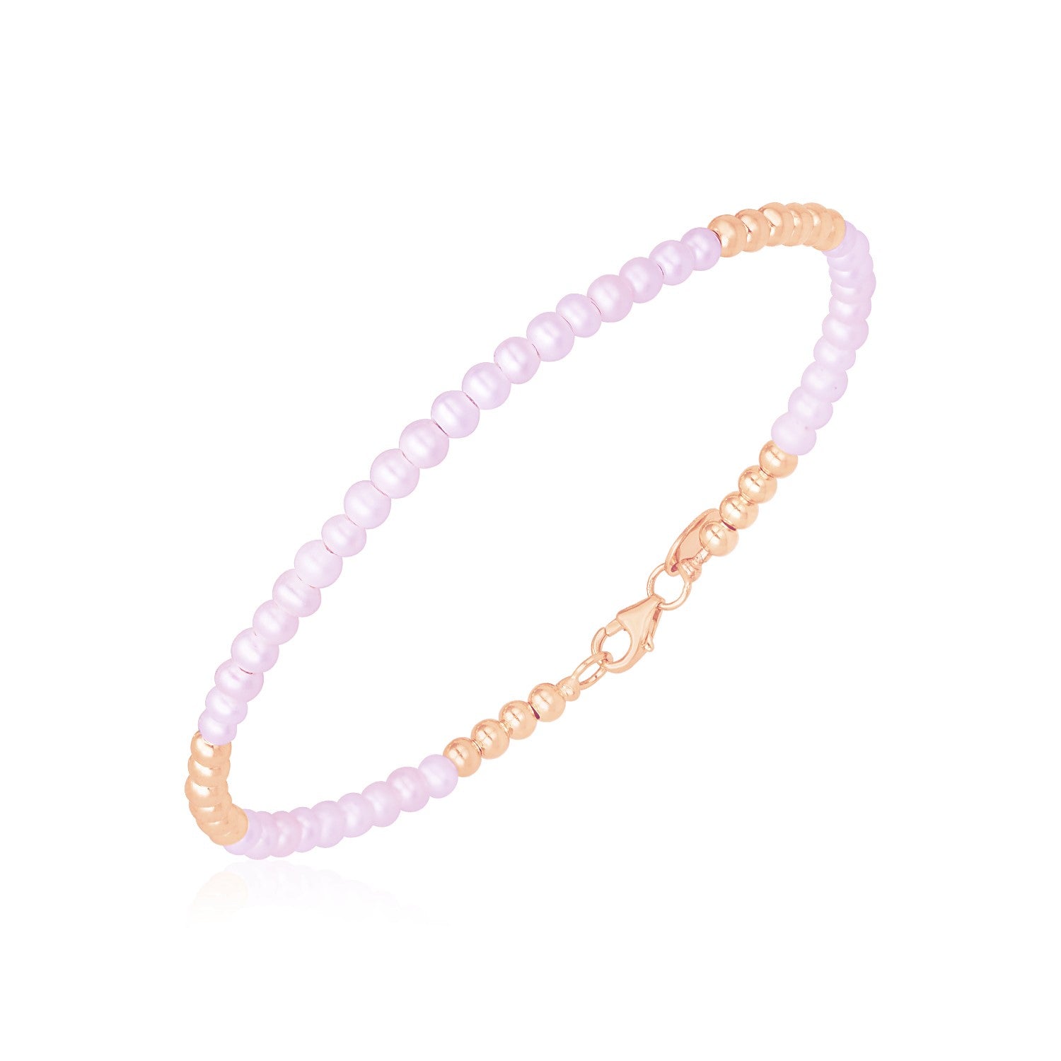 14k Rose Gold High Polish Freshwater Pearl Pallina Bead Bracelet-0