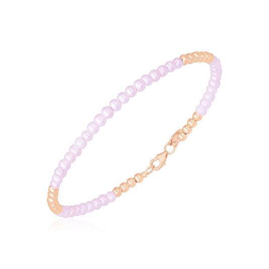 14k Rose Gold High Polish Freshwater Pearl Pallina Bead Bracelet-0