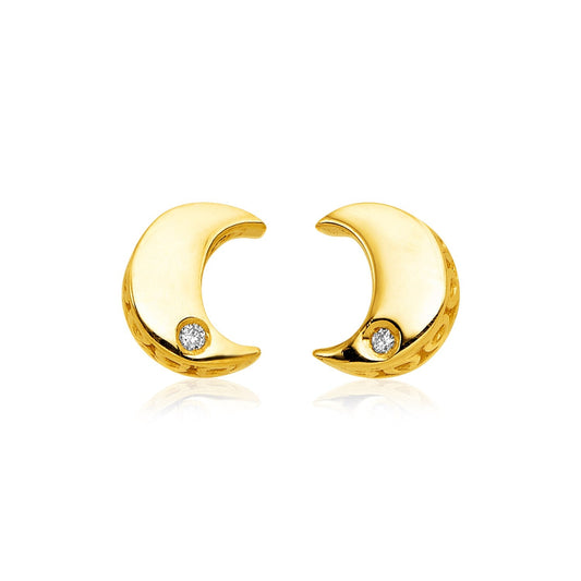 14k Yellow Gold Polished Moon Earrings with Diamonds-0