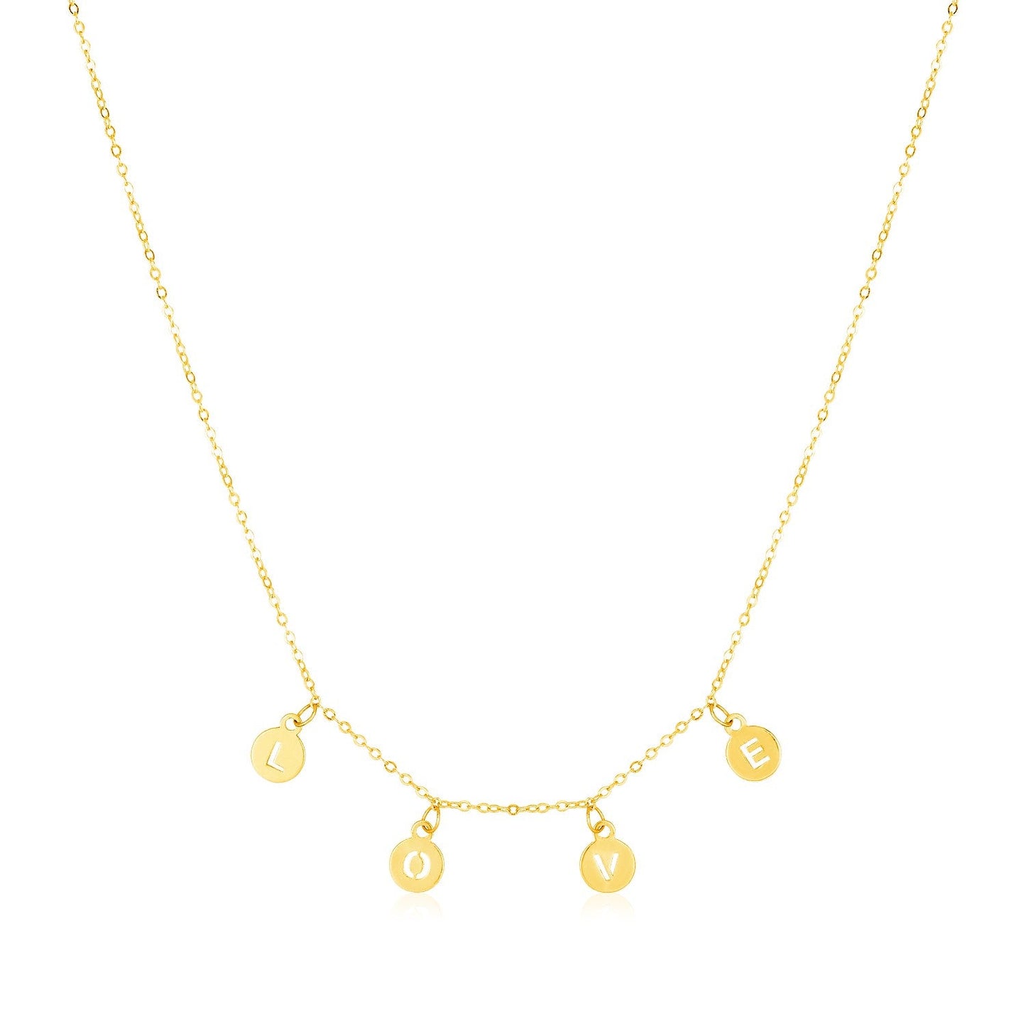 14k Yellow Gold Love Necklace with Circle Drops-0