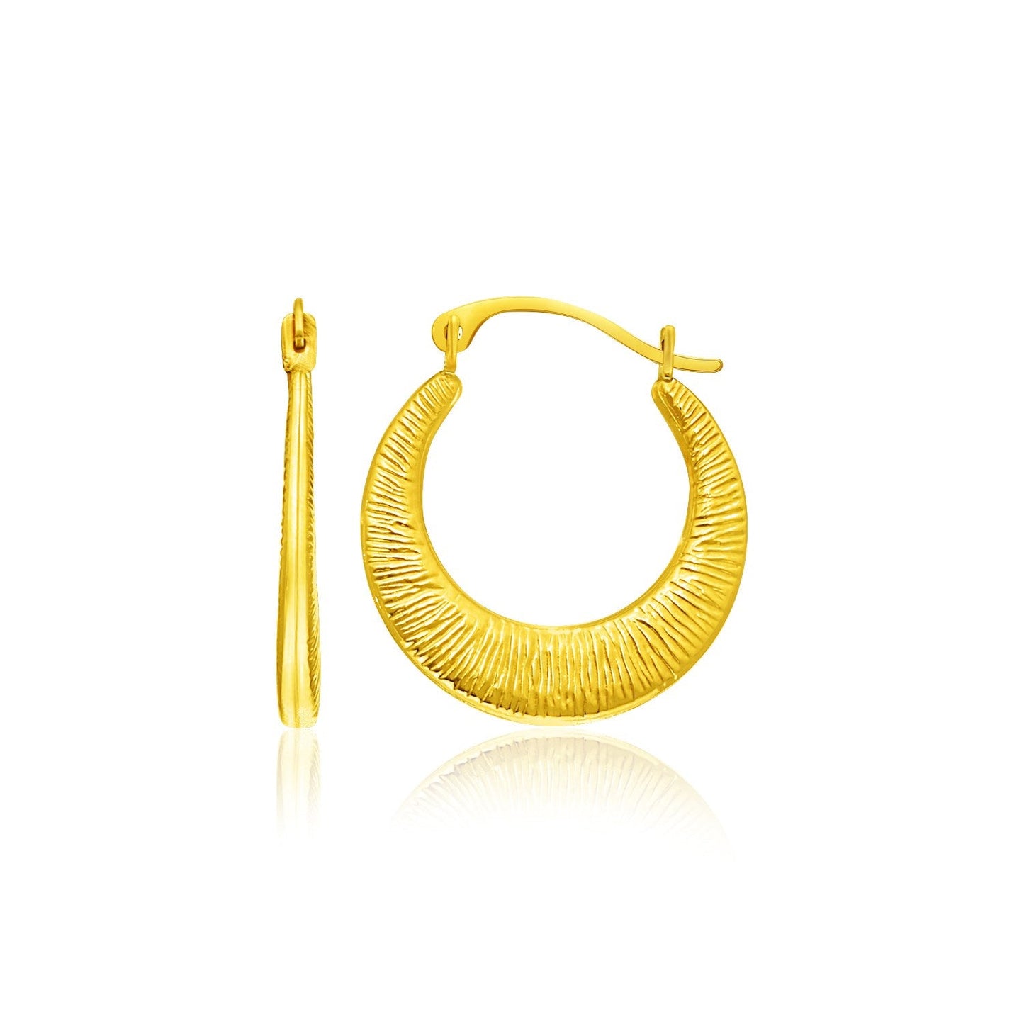 14k Yellow Gold Graduated Round Textured Hoop Earrings-0