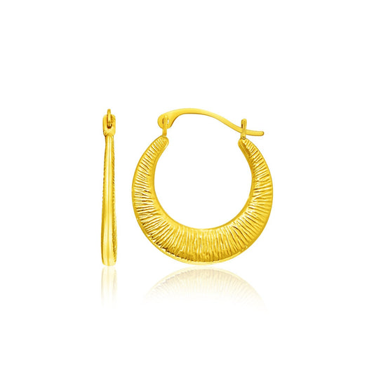 14k Yellow Gold Graduated Round Textured Hoop Earrings-0