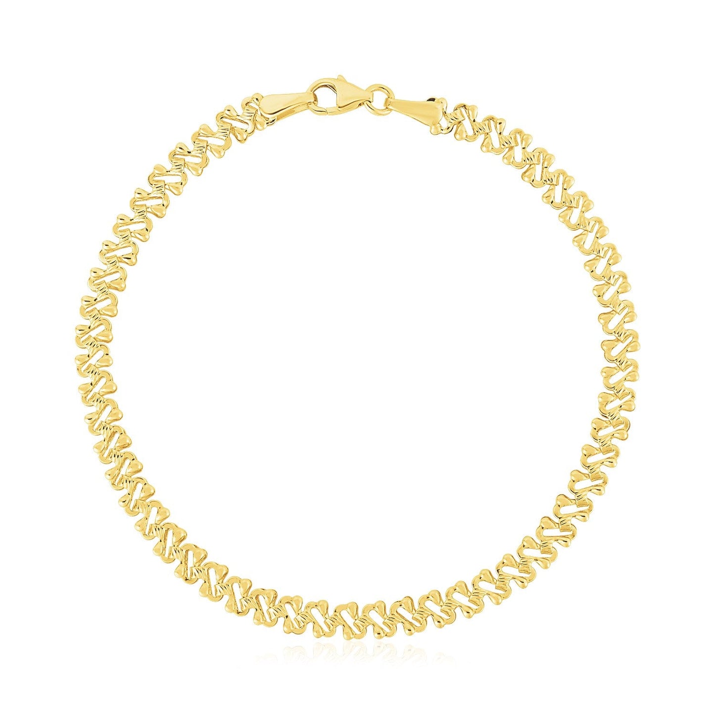 14k Yellow Gold High Polish Textured Fancy Chain Bracelet (4mm)-0