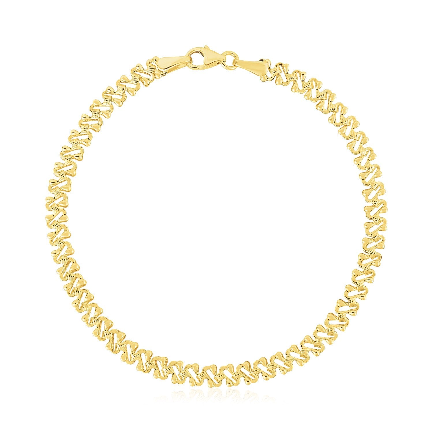 14k Yellow Gold High Polish Textured Fancy Chain Bracelet (4mm)-0
