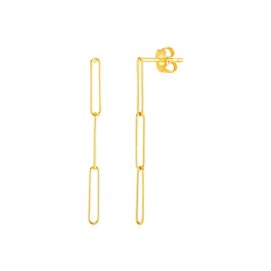 14k Yellow Gold Paperclip Chain Dangle Earrings-0